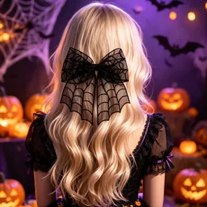 Barrette à cheveux nœud en tulle à motif toile d'araignée pour déguisement Halloween