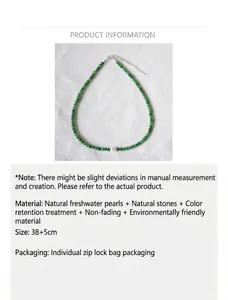 Collier de perles en pierre naturelle verte avec perle d'eau douce, 38+5cm