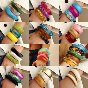 Vintage resin irregular polygonal bangles in various translucent colors and textures