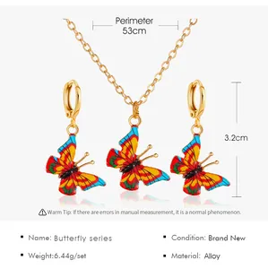 Vibrant enamel butterfly jewelry set including a 53cm necklace and 3.2cm drop earrings