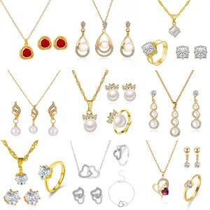 Elegant Waterdrop Faux Artificial Pearl Jewelry Collection For Women Alloy Zirconia Necklace And Stud Earrings Bridal Wedding Jewelry
