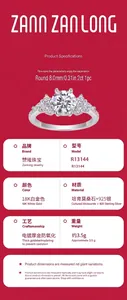 Specifiche tecniche complete per anello in argento S925 con moissanite da 2ct