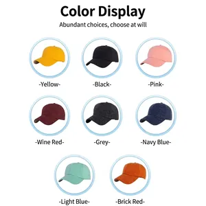 Color palette display of knitted baseball caps in eight vibrant shades for autumn.