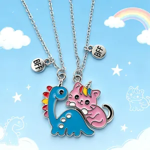 Cartoon Magnetic BFF Necklace Set For Girls Alloy Heart Splicing Cute Animal Enamel Friendship Pendant Jewelry Gift