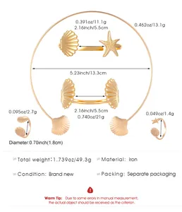 Diagramma dettagliato di dimensioni e peso del set di gioielli con conchiglia e stella marina