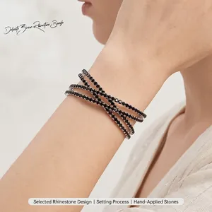Women Western Wedding Jewelry Rhinestone Inlaid Open Cuff Bracelet Multi Layer Cross Design Alloy Rhinestone Bracelet For Bride