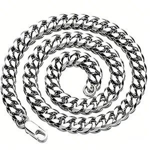 Silver stainless steel Cuban link chain necklace with lobster clasp