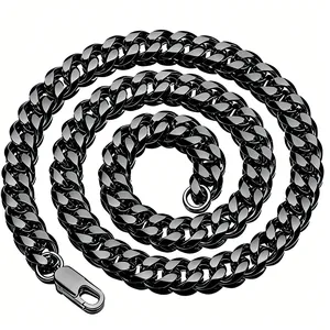 Black titanium steel Cuban link chain necklace for men featuring a bold hip-hop style