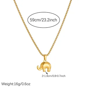 Detailed view of gold plated stainless steel elephant necklace with measurements and weight