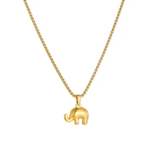 Detailed view of a vintage gold-plated stainless steel necklace with a lucky elephant pendant.