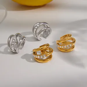 18K Gold Plated Stainless Steel Spiral Ear Cuffs For Women Non-Pierced Rhinestone Clip-on Earrings Fashion Jewelry Gift