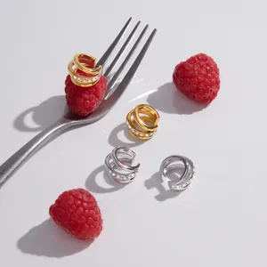 Luxury 18k gold-plated stainless steel ear cuffs for non-pierced ears with crystal detail.