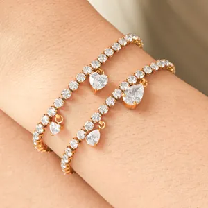 Roestvrijstalen Achttien Karaat Vergulde Strass Waterdruppel Hart Hanger Armband Voor Dames Geometrische Sieraden Cadeau