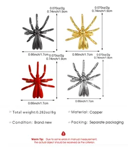Detailed size and material chart for spider-shaped non-pierced ear clips in copper.