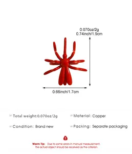 Detailed view of the red spider ear cuff showing dimensions and copper material specs