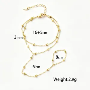Bracciale da mano a doppio strato in acciaio inossidabile dorato con perline e misure esatte