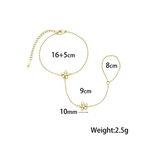 Bracciale a catena per mano in acciaio inossidabile dorato con fiori e misure dettagliate