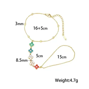 Catena da mano in acciaio inossidabile placcato oro con ciondoli a fiori, 4,7 g