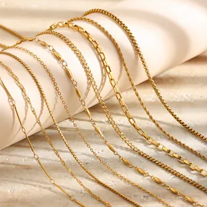 Macro view of various 18K gold plated stainless steel necklace chain designs