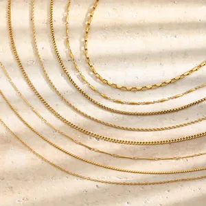 Selection of 18K gold plated stainless steel chain necklaces in various elegant styles