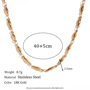 Detailed specs of 18K gold plated stainless steel necklace including size, weight and material