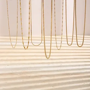 Detailed view of various 18K gold plated stainless steel chain link designs