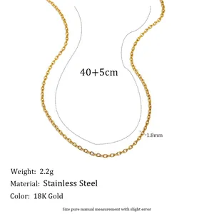 18K vergoldete Edelstahlkette Halskette mit 1,8 mm Breite und 40 + 5 cm Länge.