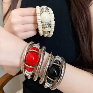Statement multilayer chunky beaded bracelet with colorful acrylic and metal beads for women