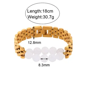 Bracciale a Catena in Acciaio Inossidabile Placcato Oro 18K Stile Occidentale per Donna Moda Strass Perla Artificiale Collana Gioielli