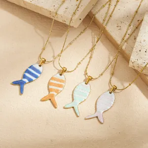 Cartoon Fish Heart Pendant 304 Stainless Steel Necklace Gold Plated Colorful Enamel Animal Marine Shell Sea Star Fashion Jewelry For Women
