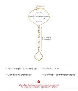 Bracelet bague cœur en fer doré avec spécifications détaillées de taille et de poids