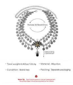 Detailed dimensions of this vintage ethnic style coin waist chain with shell pendant
