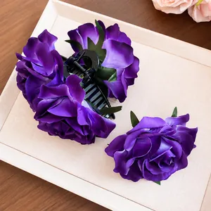 Elegantes lila künstliches Rosen-Haarspangen-Set für Damen Fotografie Haarschmuck Set