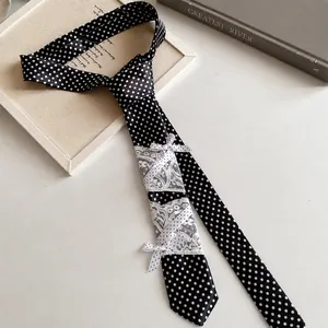 Koreaanse Stijl Zwart Witte Polkadot Stropdas Ketting Sweet Cool Stof Kant Strik Sjaal Choker Sieraden voor Dames