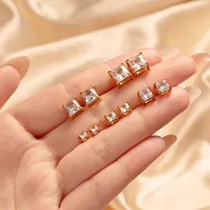Boucles d'Oreilles Clous en Acier Inoxydable avec Strass Carré Rond Géométrique Mode Unisexe Minimaliste Bijoux de Piercing Accessoire