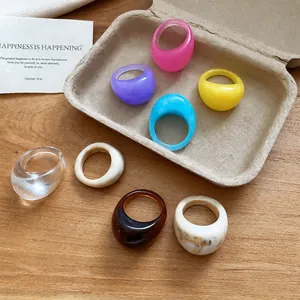 Colorful resin geometric chunky rings set for women minimalist trendy fashion jewelry