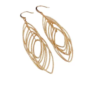 Elegant gold geometric multi-layered leaf-shaped drop earrings with dangle hooks