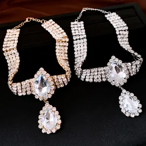 Exaggerated Water Drop Pendant Necklace Luxury Rhinestone Statement Choker Iron Copper Neckwear For Women Fashion Party Jewelry