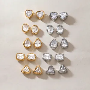 Collection of various geometric stainless steel stud earrings with cubic zirconia inlay
