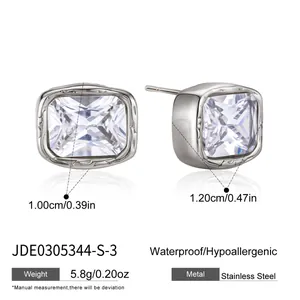 Detailed product specifications of square stainless steel stud earrings with CZ inlay