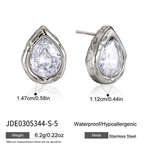 Detailed size and weight specs for teardrop zircon stainless steel stud earrings