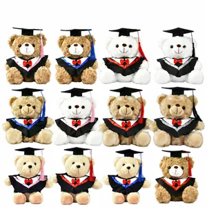 Variety of plush graduation teddy bears in caps and gowns for school souvenirs