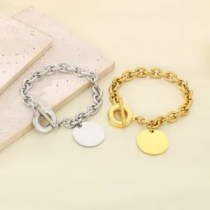 Pulseras de cadena de 9mm de acero inoxidable con cierre OT y colgante de disco pulido