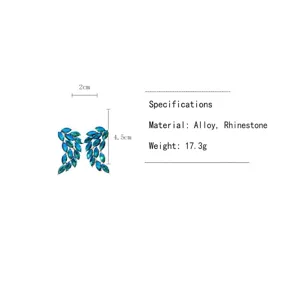 Detailed product specifications for elegant rhinestone feather earrings with dimensions