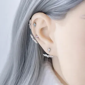 Silver angel wing and rhombus gem stud earrings set for ear piercing