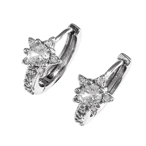 Detailed close-up of elegant silver star hoop earrings with sparkling micro-pave zircons