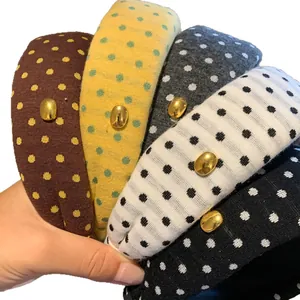 Serre-tête rembourrés larges à pois de style coréen vintage avec accents métalliques dorés