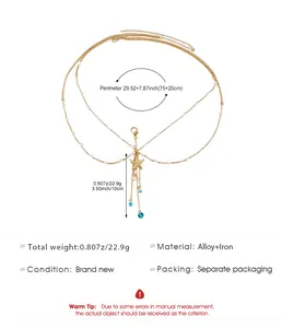 Detailed specifications of a multi-layer body chain with starfish pendant and pearls.
