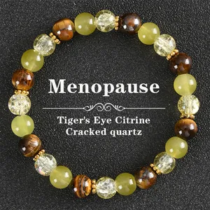 Λεπτομερής προβολή του βραχιολιού Menopause με μάτι της τίγρης, κιτρίνη και χαλαζία