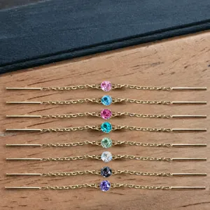 Cadena de Oreja de Doble Perforación de Aleación de Titanio con Strass Incrustado Pendientes de Cadena Geométrica Joyería Piercing